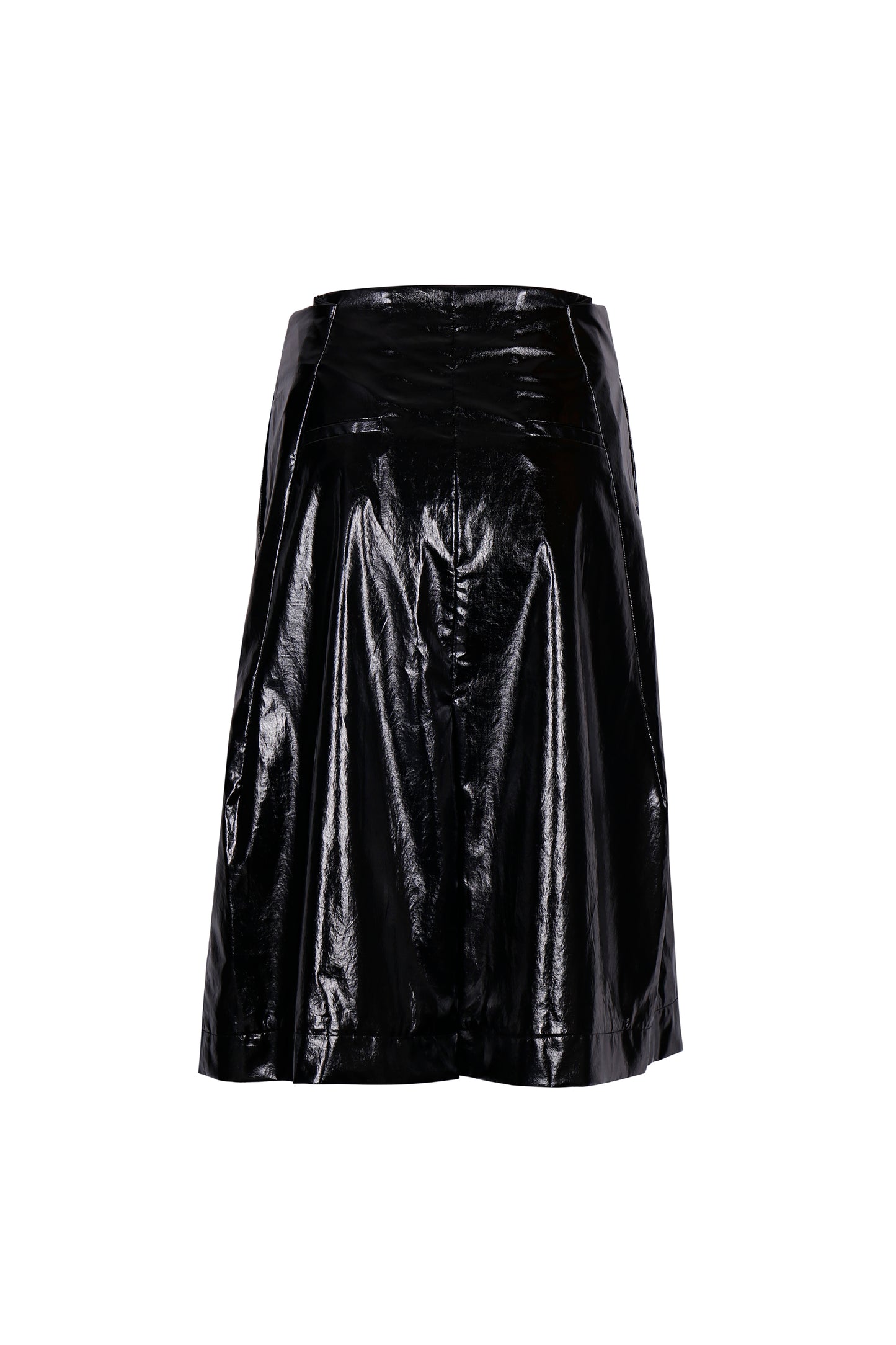 BLACK GLOSSY COTTON-COATED WRAP SKIRT