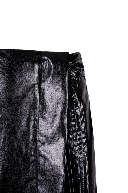BLACK GLOSSY COTTON-COATED WRAP SKIRT