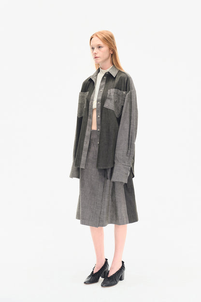 TWO TONED DENIM WRAP SKIRT