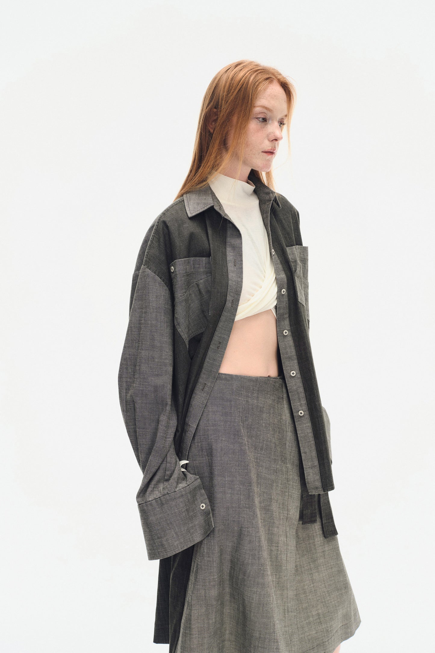 TWO TONED DENIM WRAP SKIRT