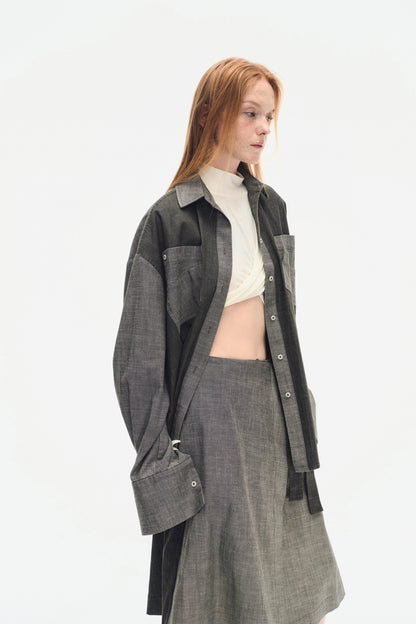 TWO TONED DENIM WRAP SKIRT