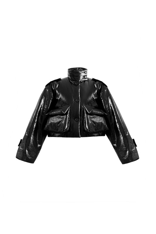 GLOSSY BLACK PUFER JACKET