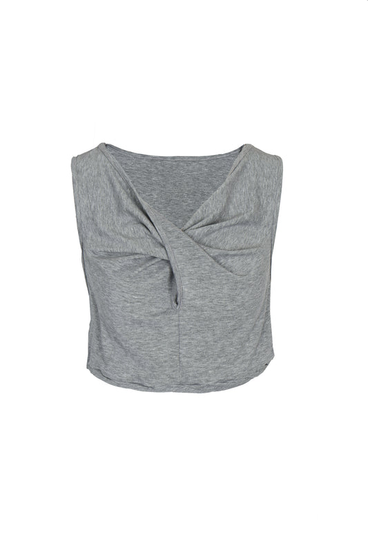 HEATHER GREY TWISTED FRONT JERSEY CROP TOP
