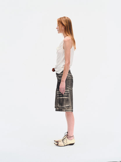 HAND BRUSHED BLACK DENIM CARGO SHORTS