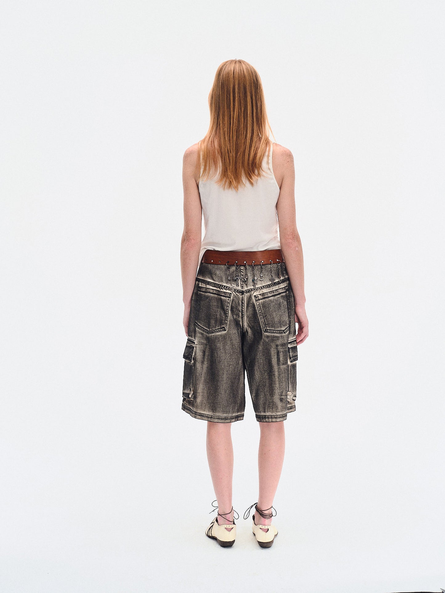 HAND BRUSHED BLACK DENIM CARGO SHORTS