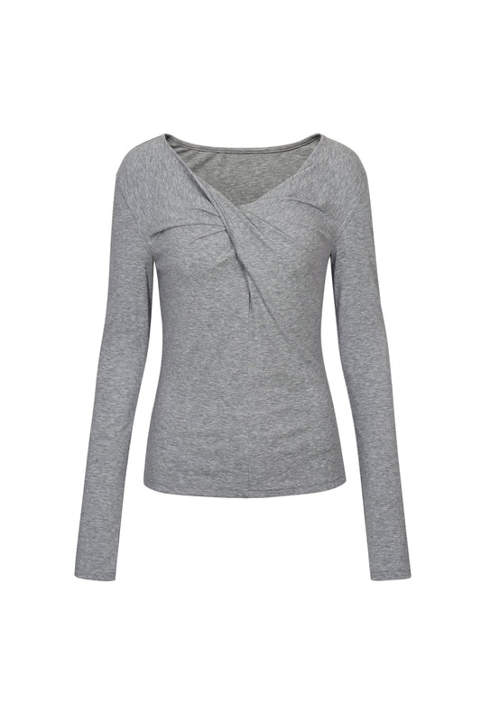 GREY TWISTED LONG JERSEY SLEEVE TOP