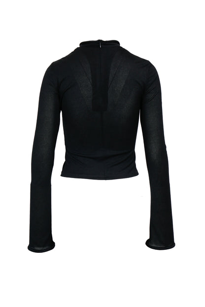 BLACK STRETCH MESH PANEL LONG-SLEEVE TOP