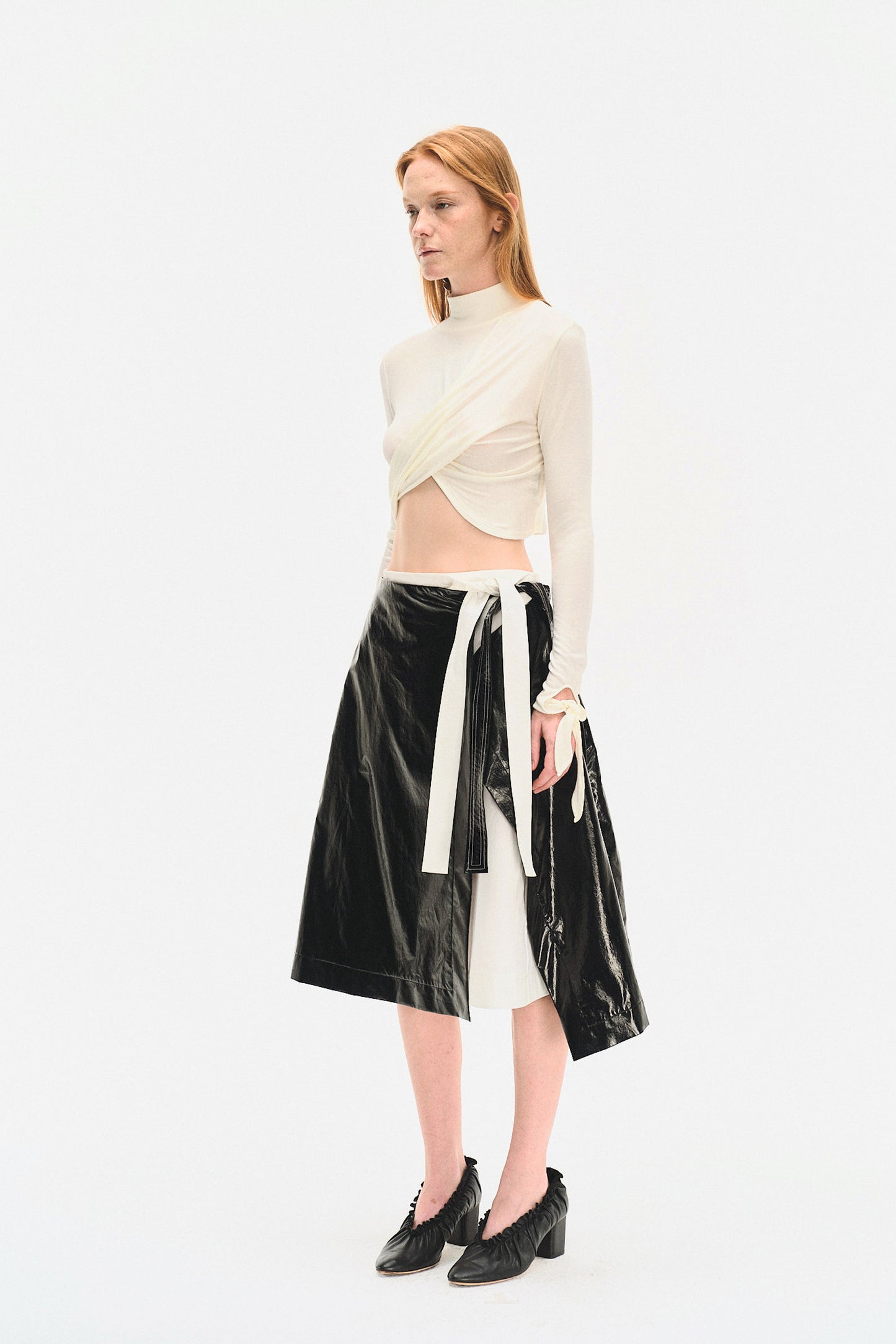 WHITE DRAPED JERSEY CROP TOP