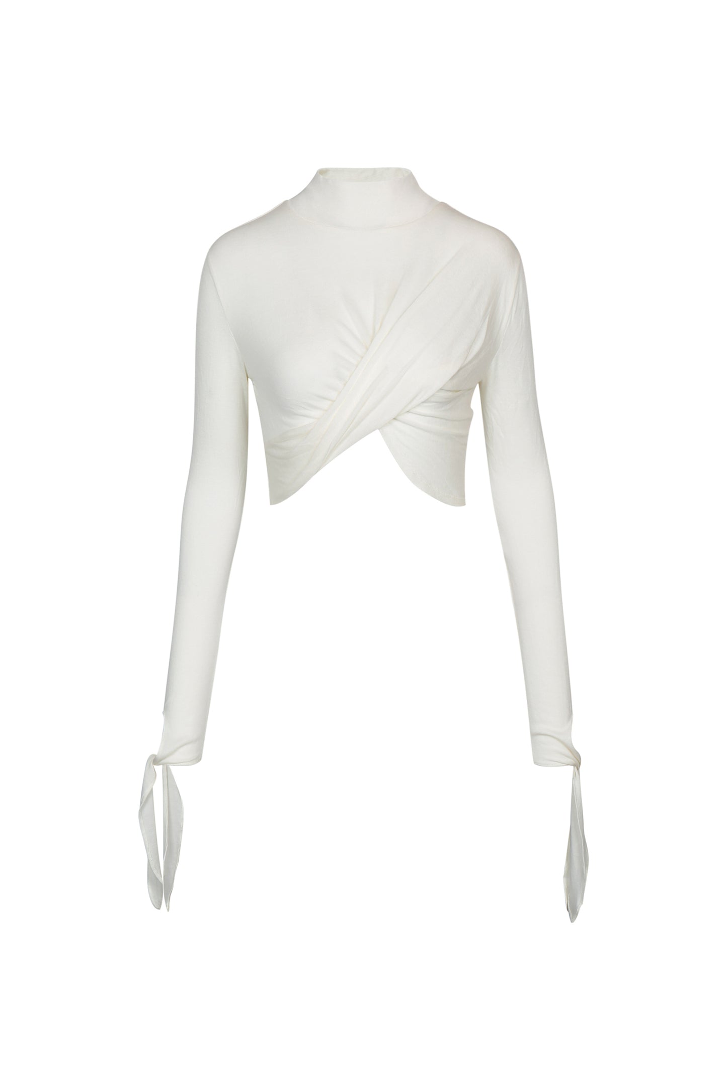 WHITE DRAPED JERSEY CROP TOP