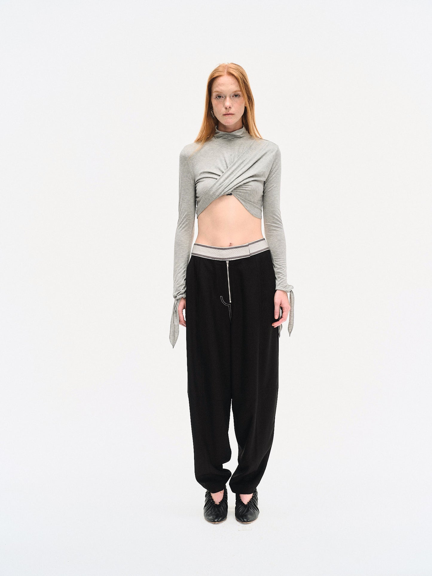 GREY DRAPED JERSEY CROP TOP