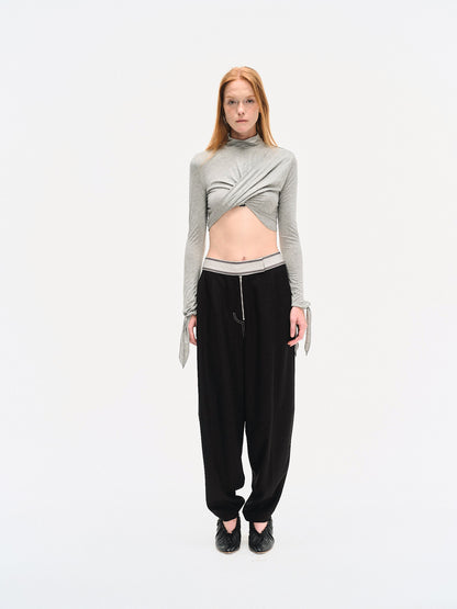 GREY DRAPED JERSEY CROP TOP