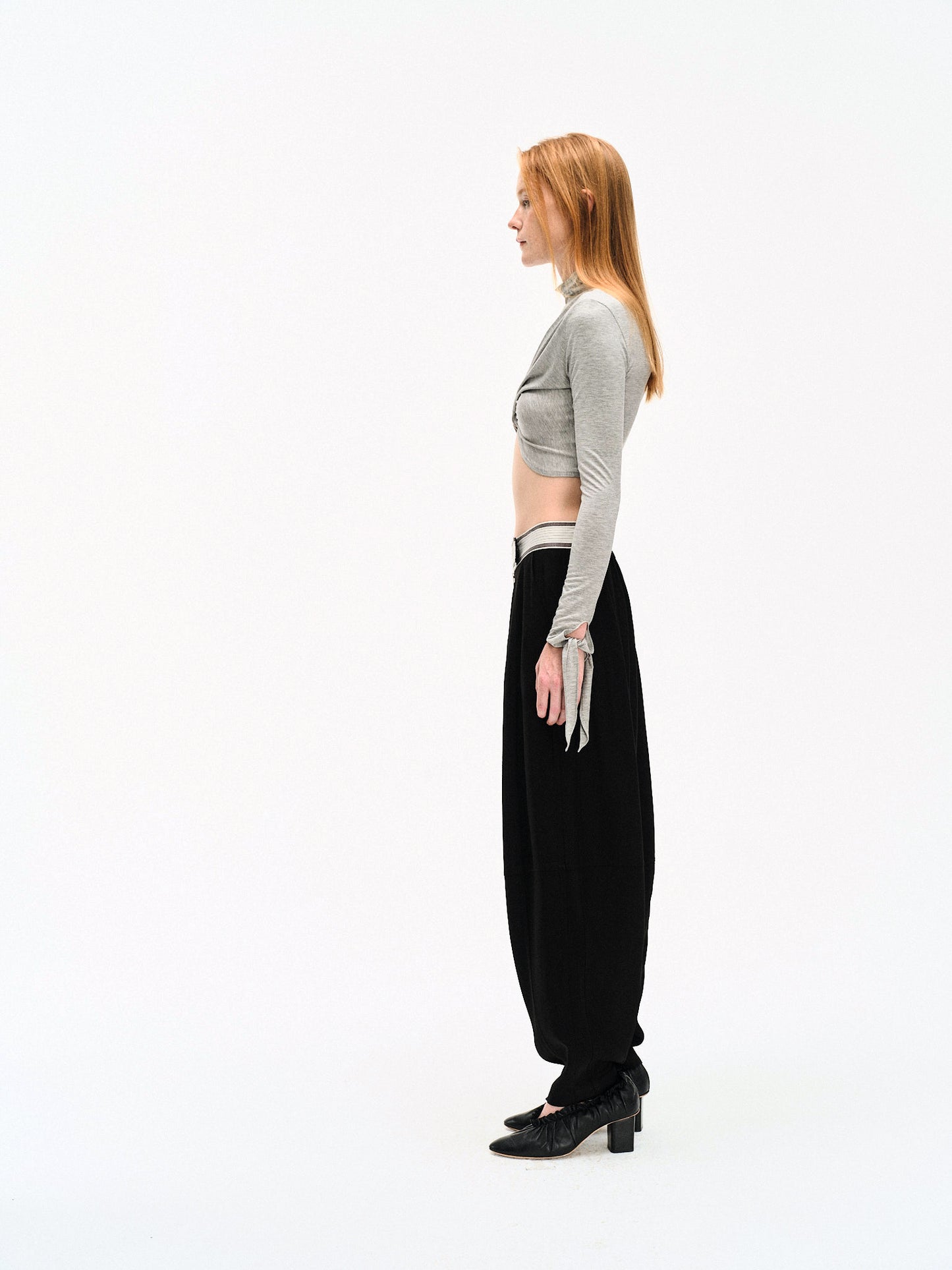 GREY DRAPED JERSEY CROP TOP