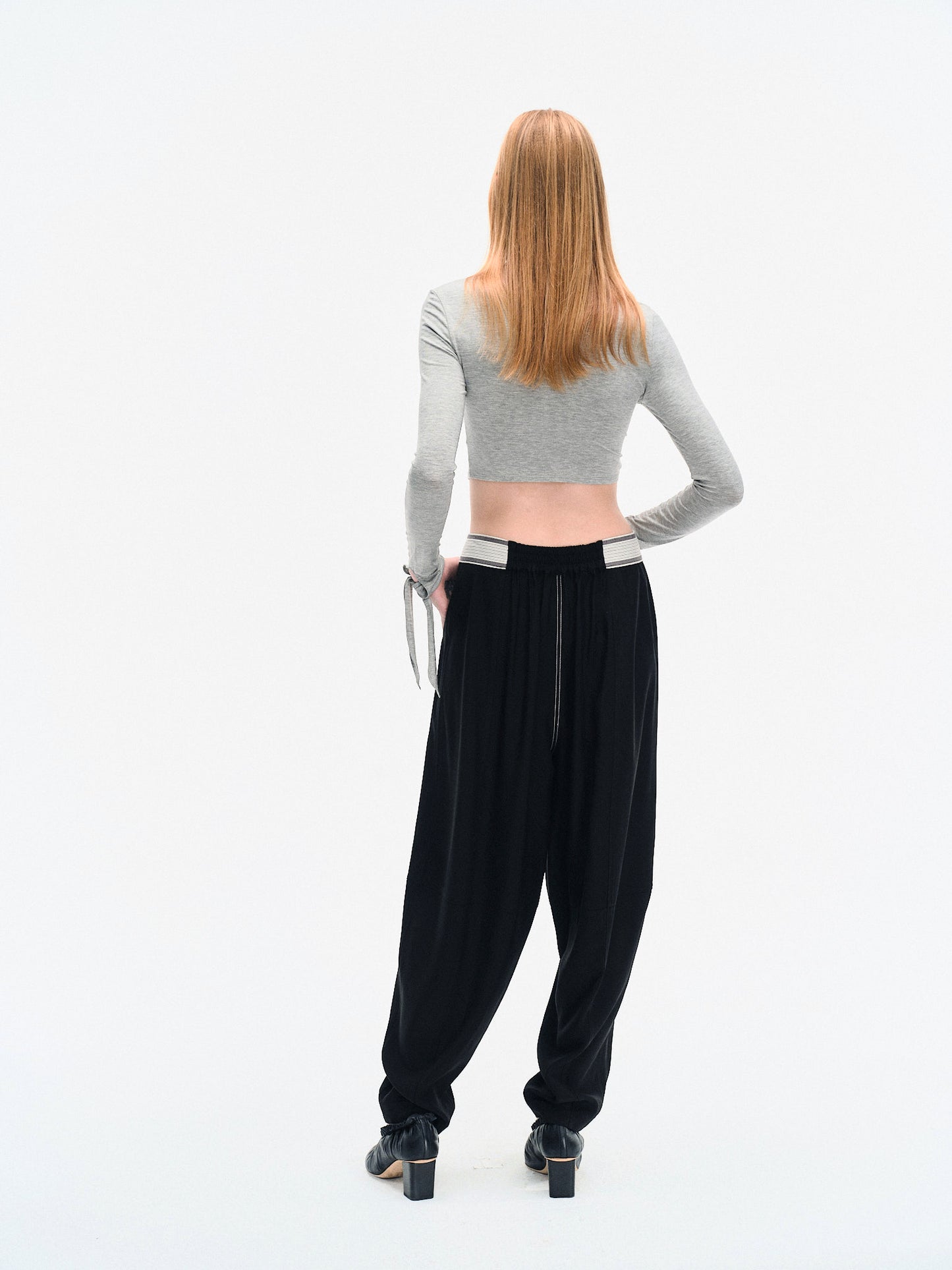 GREY DRAPED JERSEY CROP TOP