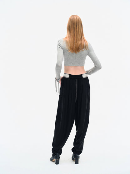 GREY DRAPED JERSEY CROP TOP