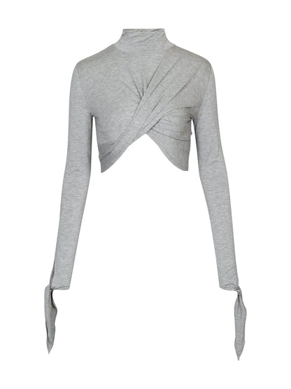 GREY DRAPED JERSEY CROP TOP