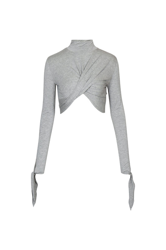 GREY DRAPED JERSEY CROP TOP