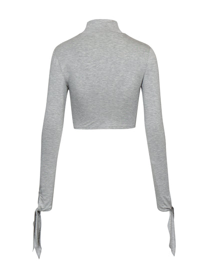 GREY DRAPED JERSEY CROP TOP