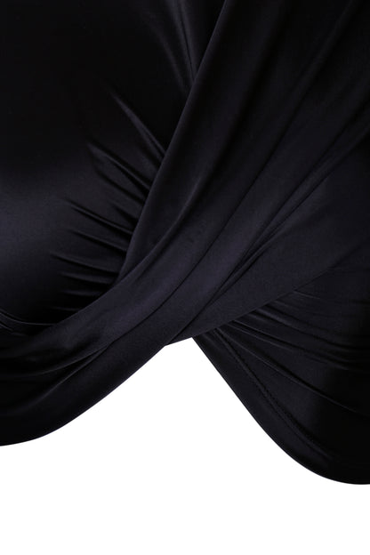BLACK DRAPED JERSEY CROP TOP