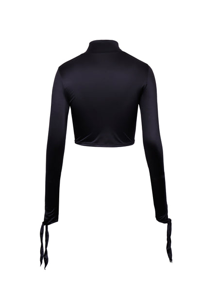 BLACK DRAPED JERSEY CROP TOP