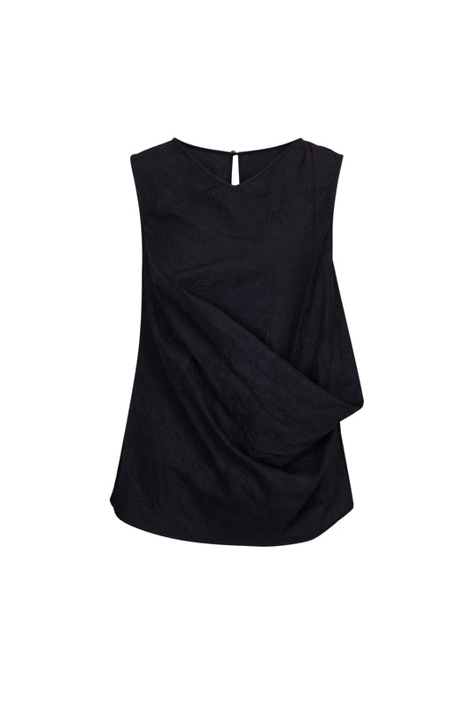 BLACK CRINKLED TEXTURE SLEEVELESS TOP
