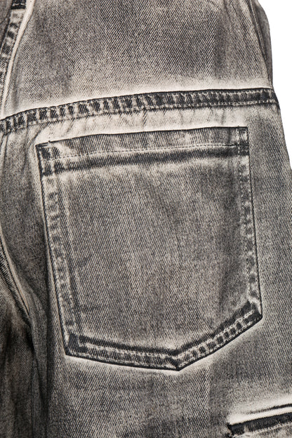 HAND BRUSHED BLACK DENIM CARGO SHORTS