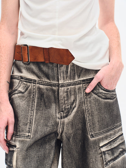 HAND BRUSHED BLACK DENIM CARGO SHORTS