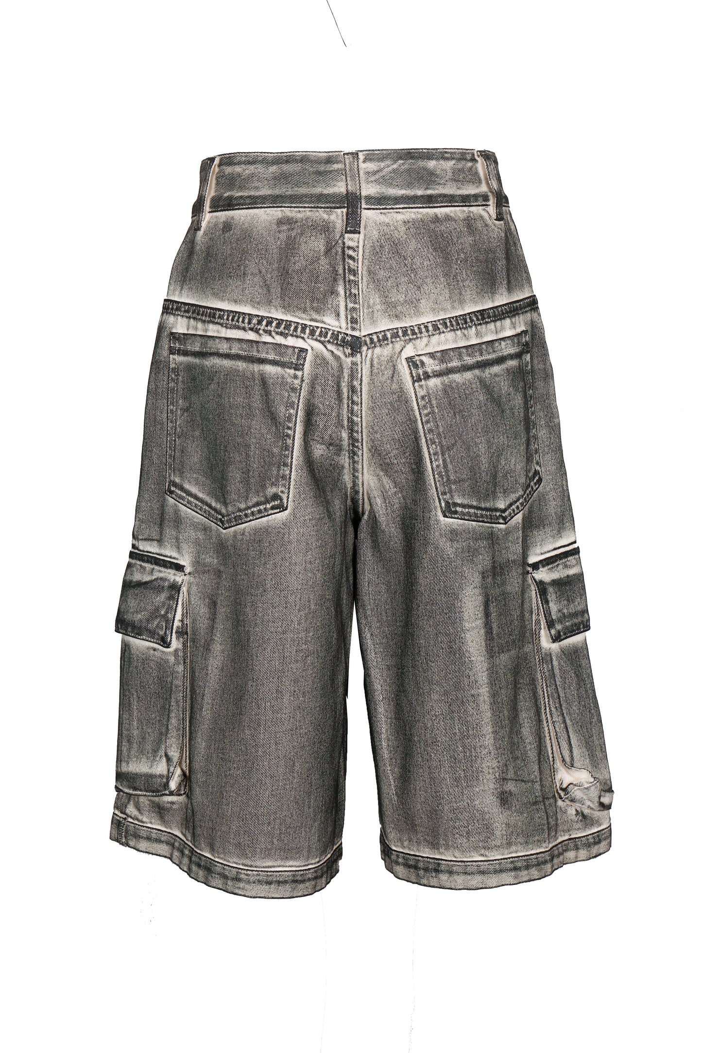 HAND BRUSHED BLACK DENIM CARGO SHORTS
