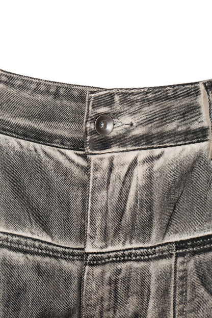 HAND BRUSHED BLACK DENIM CARGO SHORTS