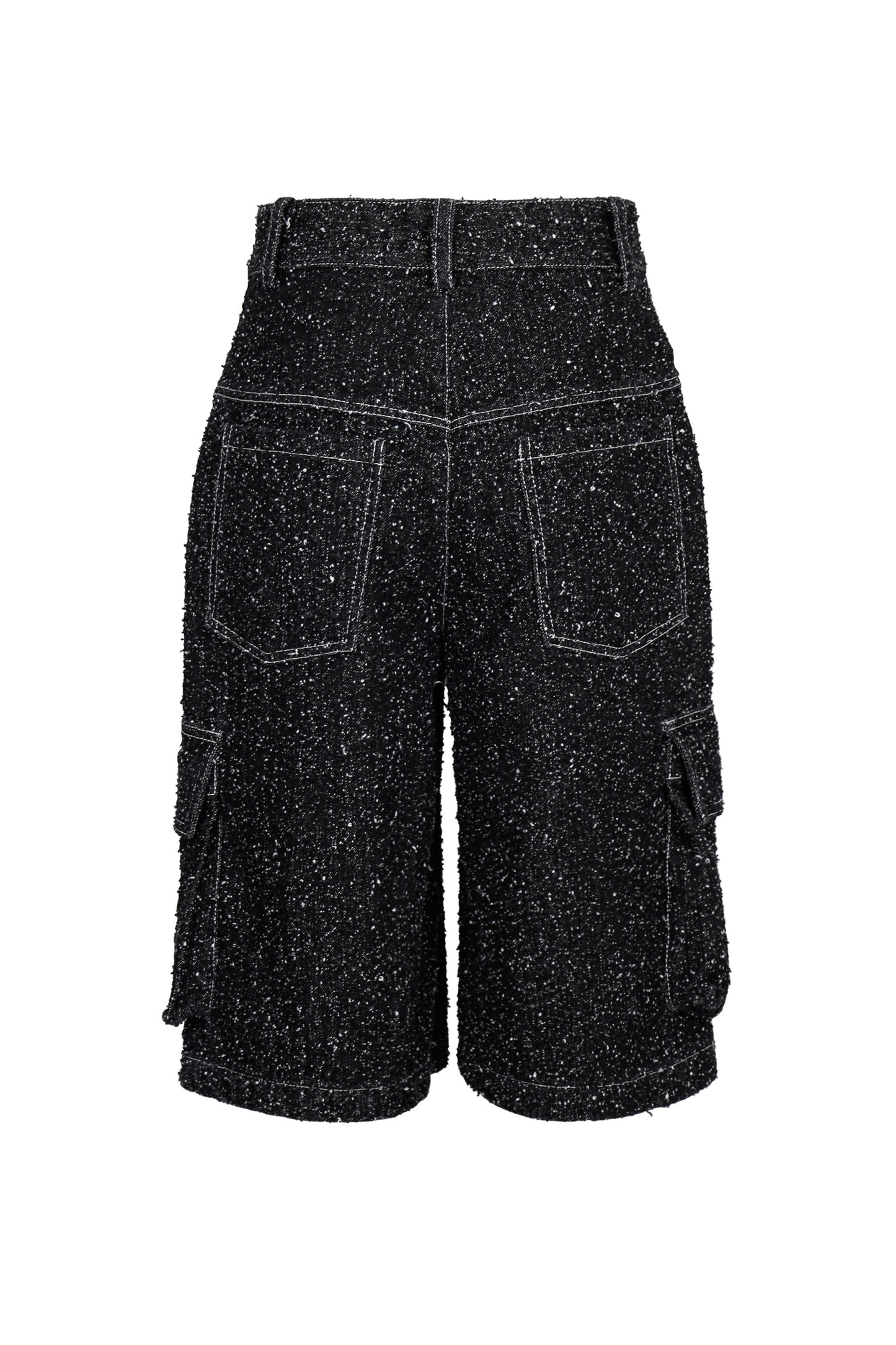 ENZYME-WASHED BLACK DENIM CARGO SHORTS
