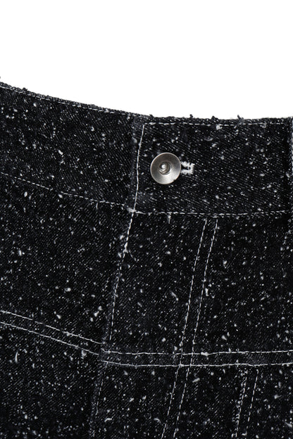 ENZYME-WASHED BLACK DENIM CARGO SHORTS