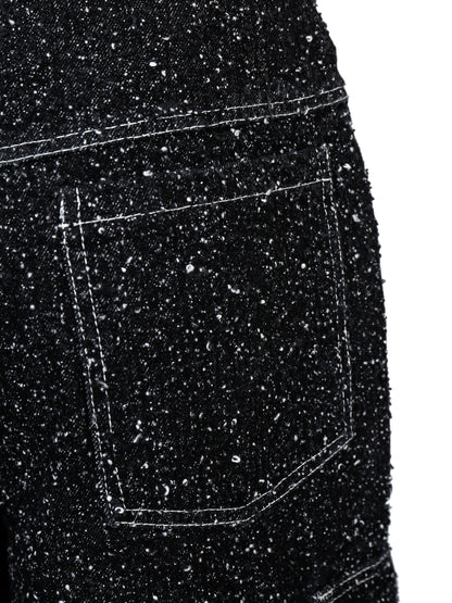 ENZYME-WASHED BLACK DENIM CARGO SHORTS