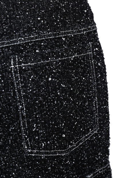 ENZYME-WASHED BLACK DENIM CARGO SHORTS