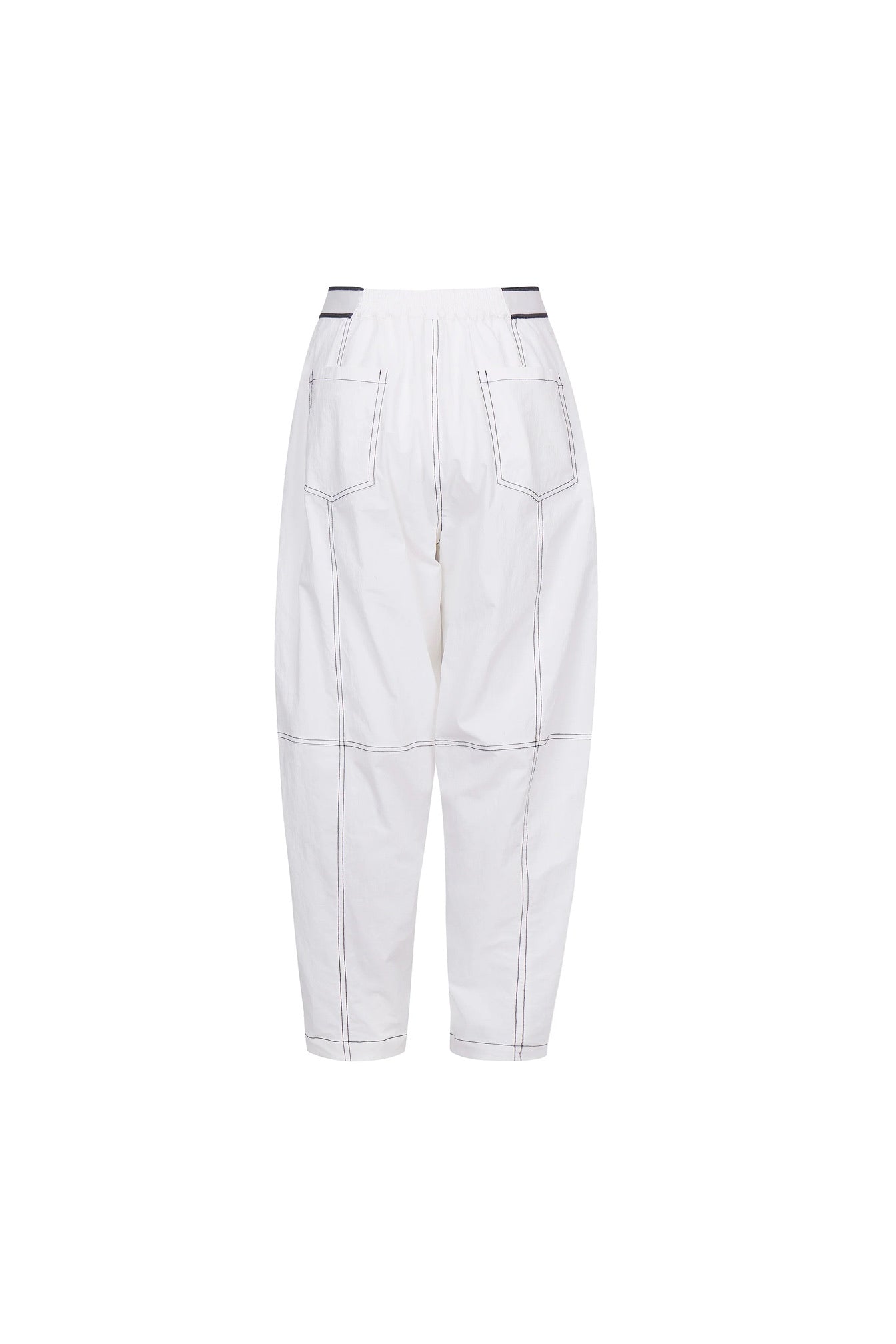 WASHED WHITE COTTON CONTRAST STITCH TROUSERS