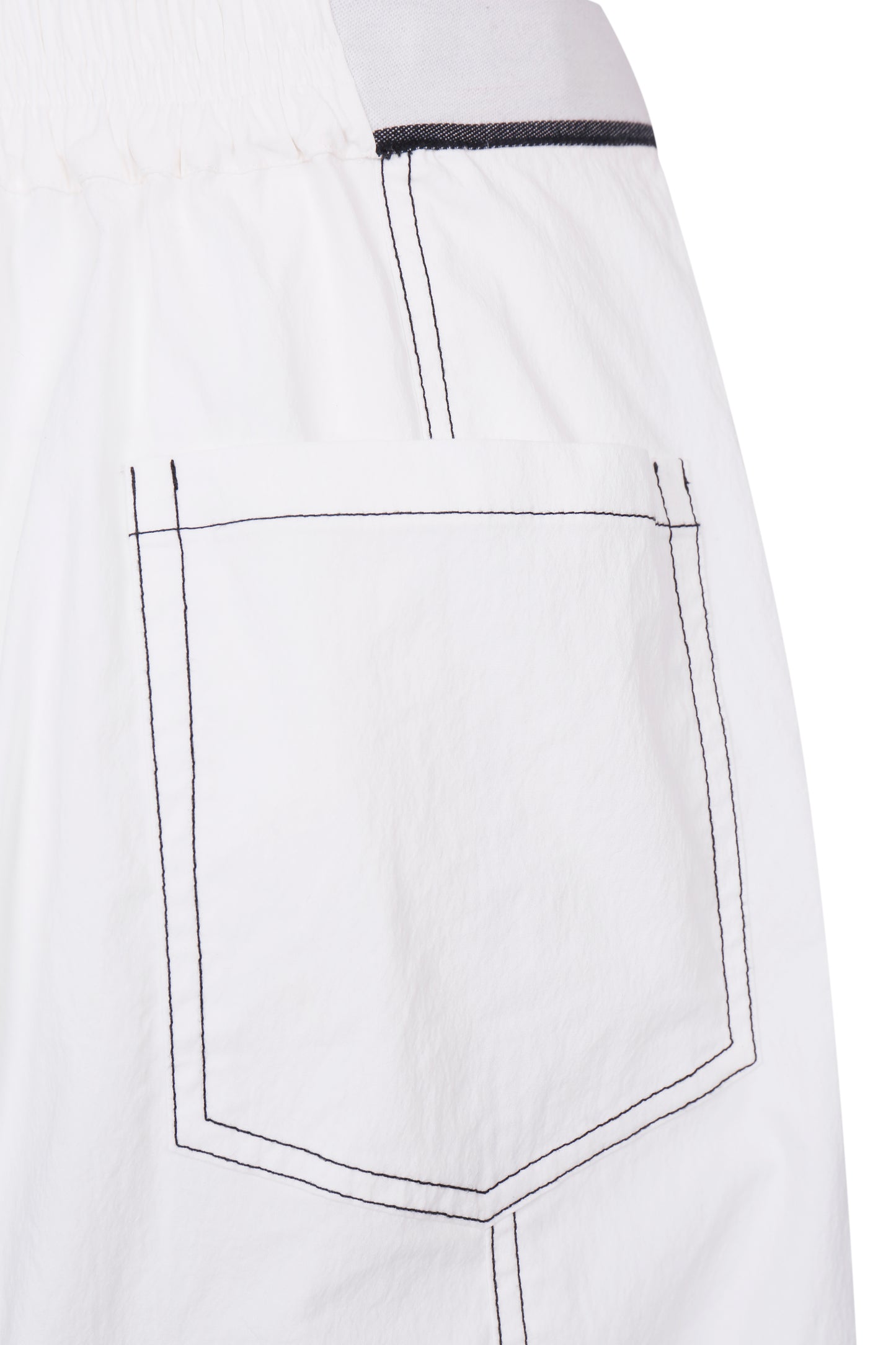 WASHED WHITE COTTON CONTRAST STITCH TROUSERS