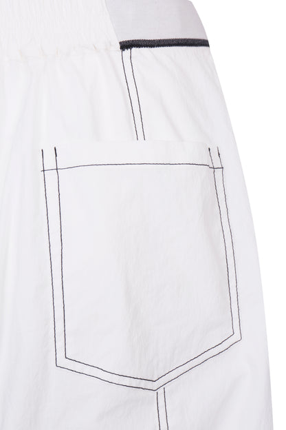 WASHED WHITE COTTON CONTRAST STITCH TROUSERS