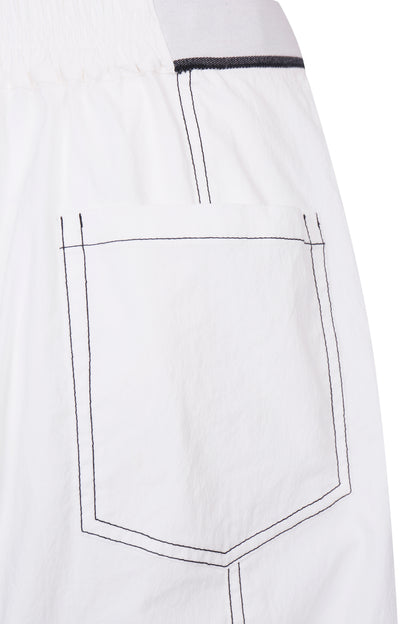 WASHED WHITE COTTON CONTRAST STITCH TROUSERS