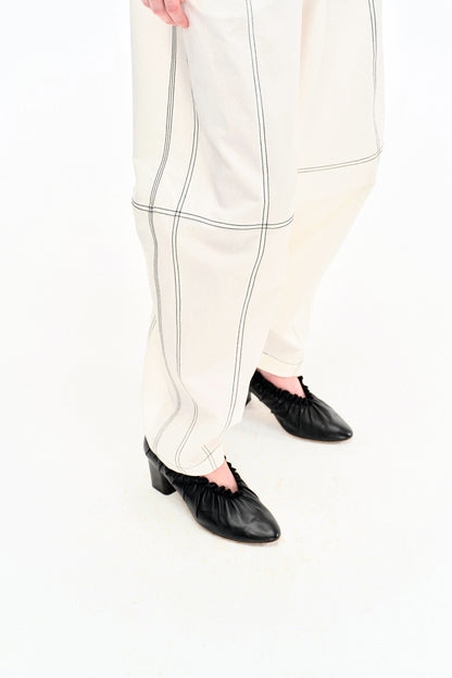 WASHED WHITE COTTON CONTRAST STITCH TROUSERS