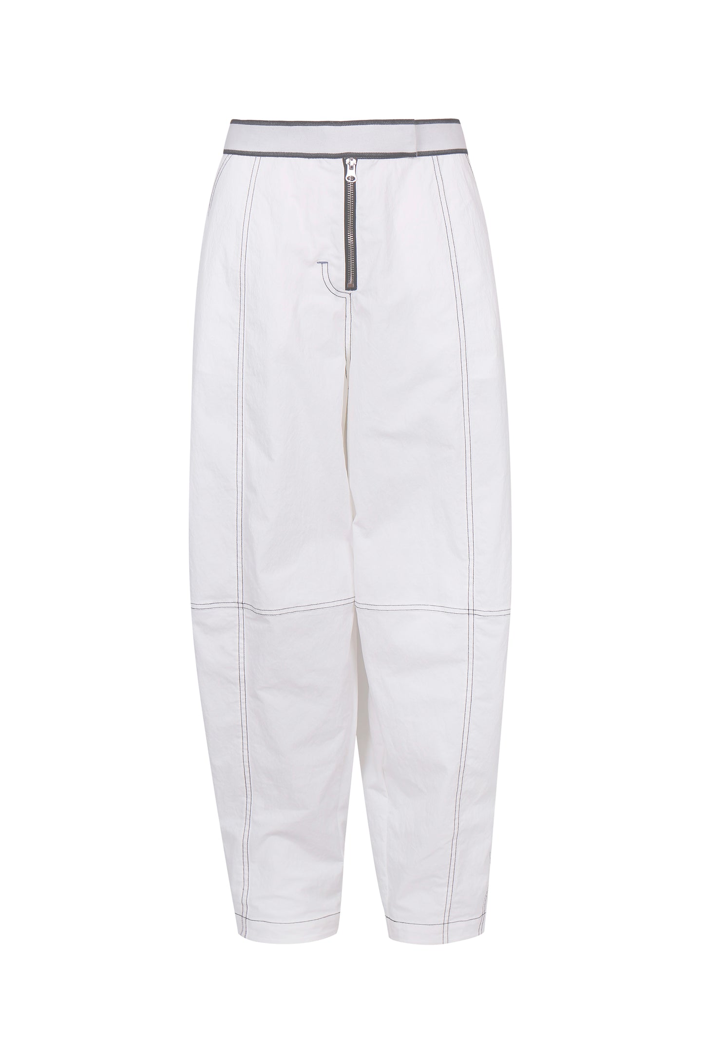 WASHED WHITE COTTON CONTRAST STITCH TROUSERS