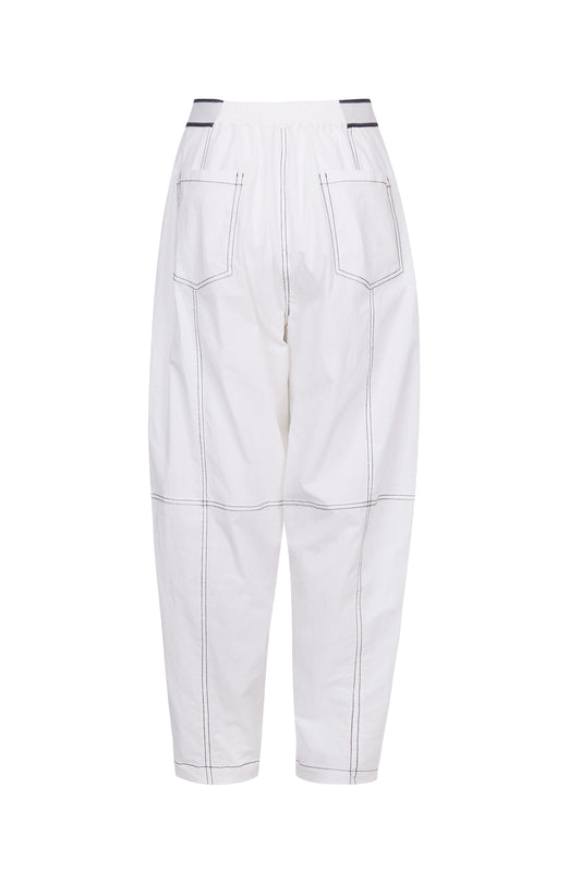 WASHED WHITE COTTON CONTRAST STITCH TROUSERS