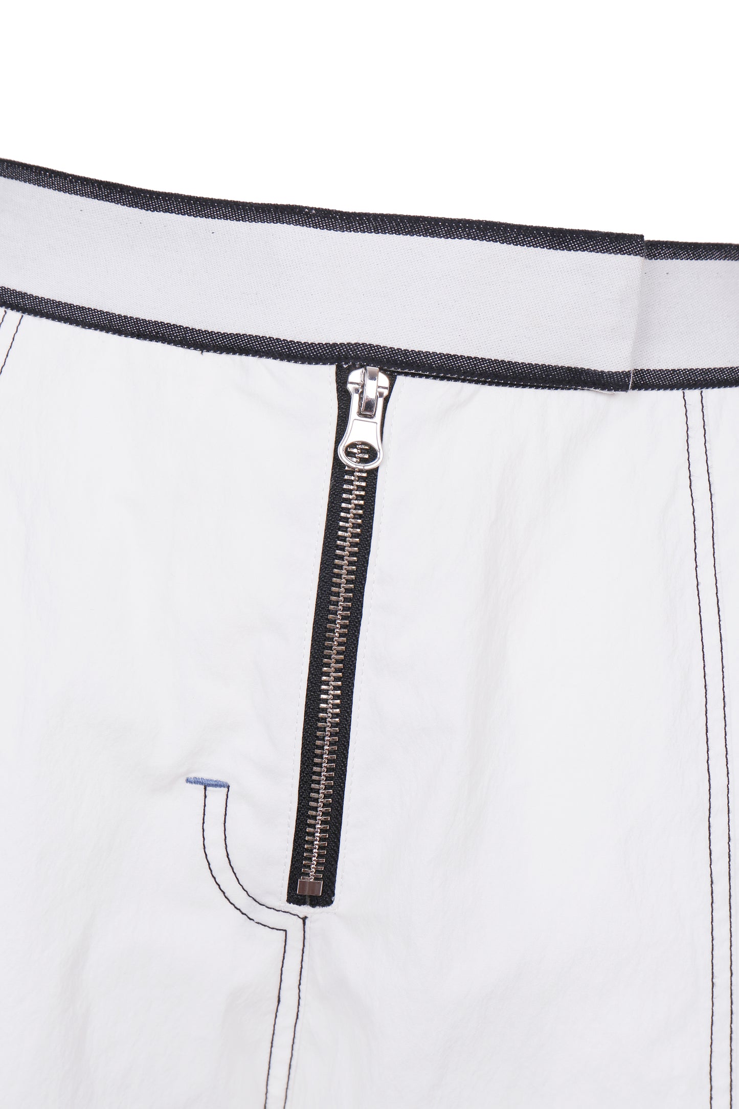 WASHED WHITE COTTON CONTRAST STITCH TROUSERS