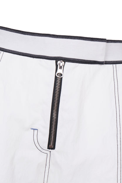 WASHED WHITE COTTON CONTRAST STITCH TROUSERS