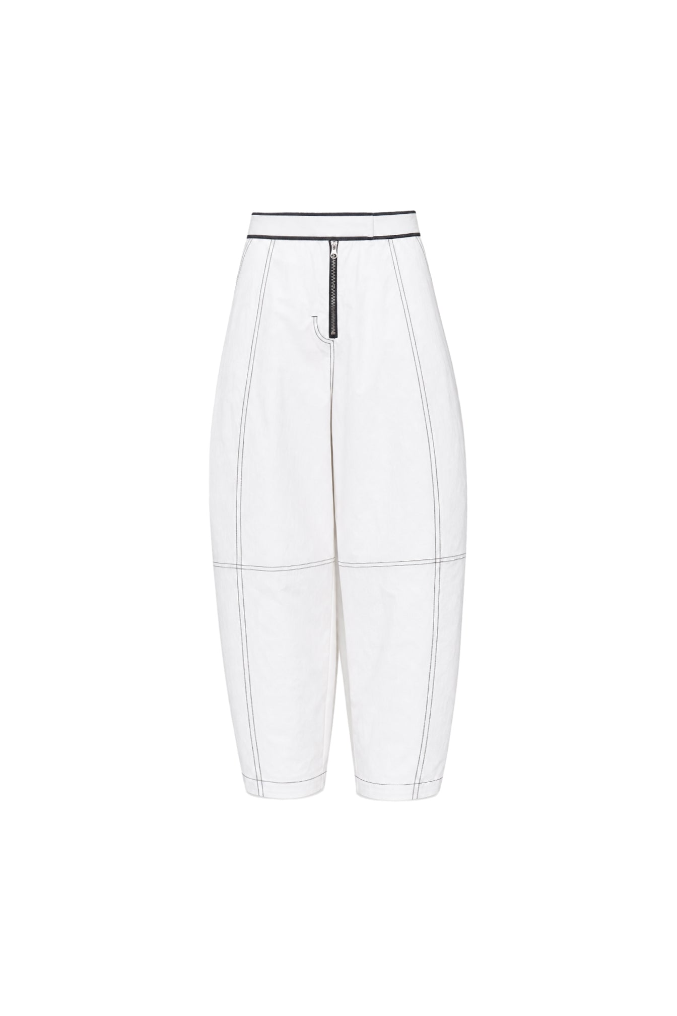 WASHED WHITE COTTON CONTRAST STITCH TROUSERS