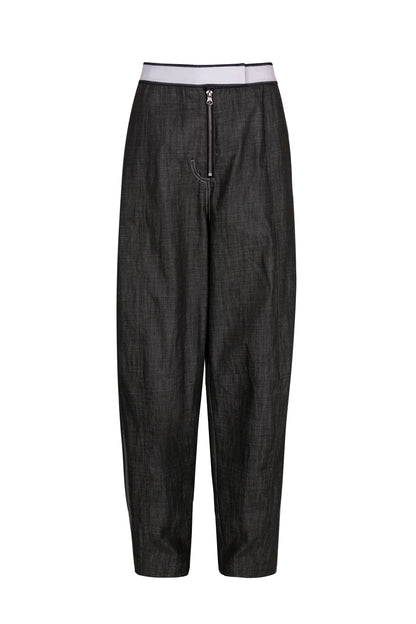 DOUBLE-FACED WASHED DENIM TROUSERS