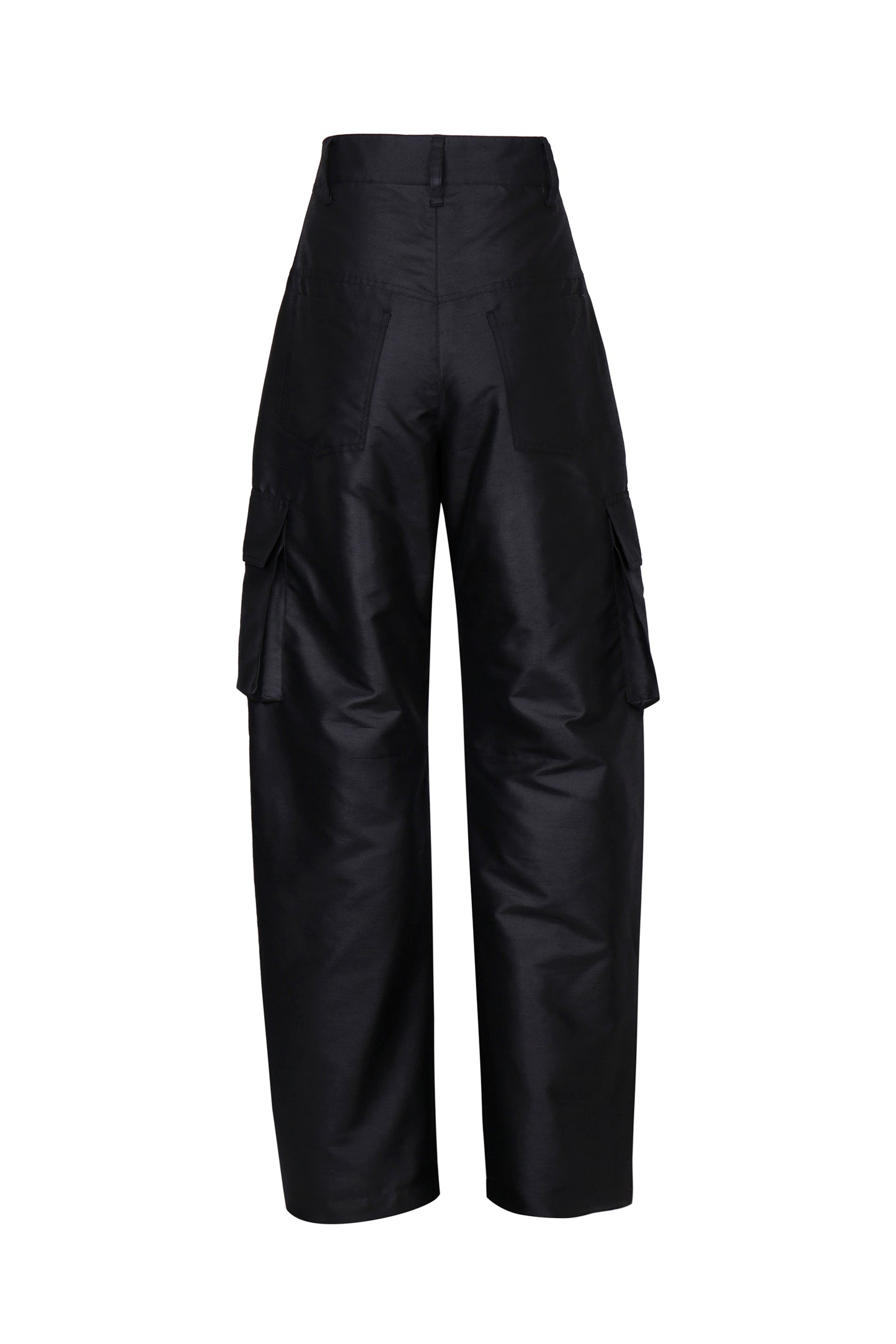 BLACK SATIN-FINISH CARGO TROUSERS