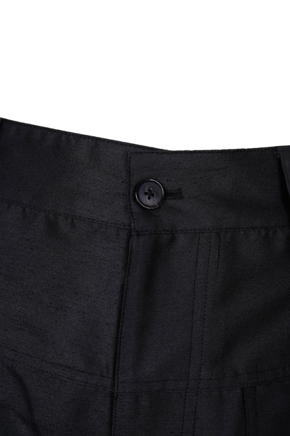 BLACK SATIN-FINISH CARGO TROUSERS