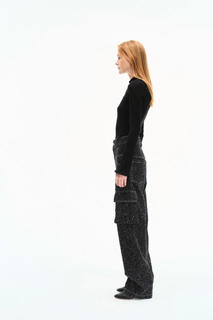 ENZYME-WASHED DENIM CARGO TROUSERS