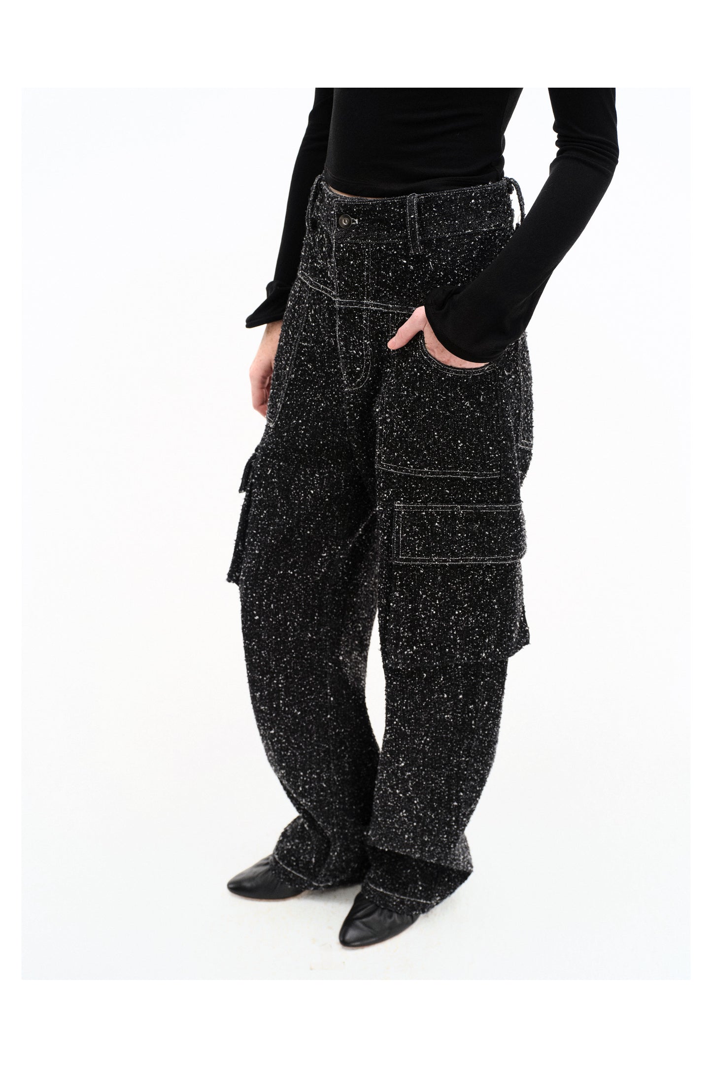 ENZYME-WASHED DENIM CARGO TROUSERS