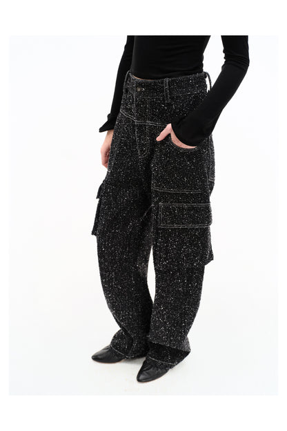 ENZYME-WASHED DENIM CARGO TROUSERS