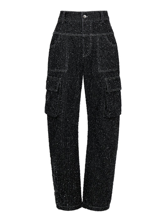 ENZYME-WASHED DENIM CARGO TROUSERS