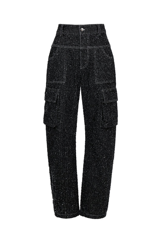 ENZYME-WASHED DENIM CARGO TROUSERS